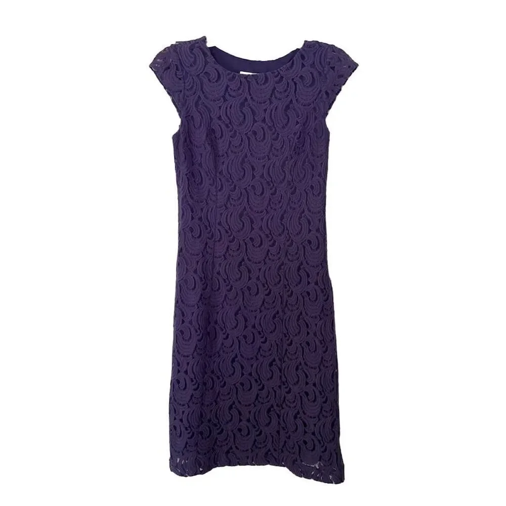 Coldwater Creek Purple Lace Knee Length Dress Size 4 Cap Sleeve​